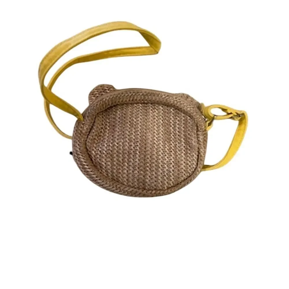 Women's Small Cat Face Straw Crossbody Bag with Floral Accents Casual cosplay‎